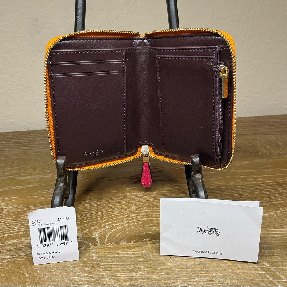 Coach Dempsey Small Zip Around Wallet NWT Orange and Pink - Picture 5 of 12